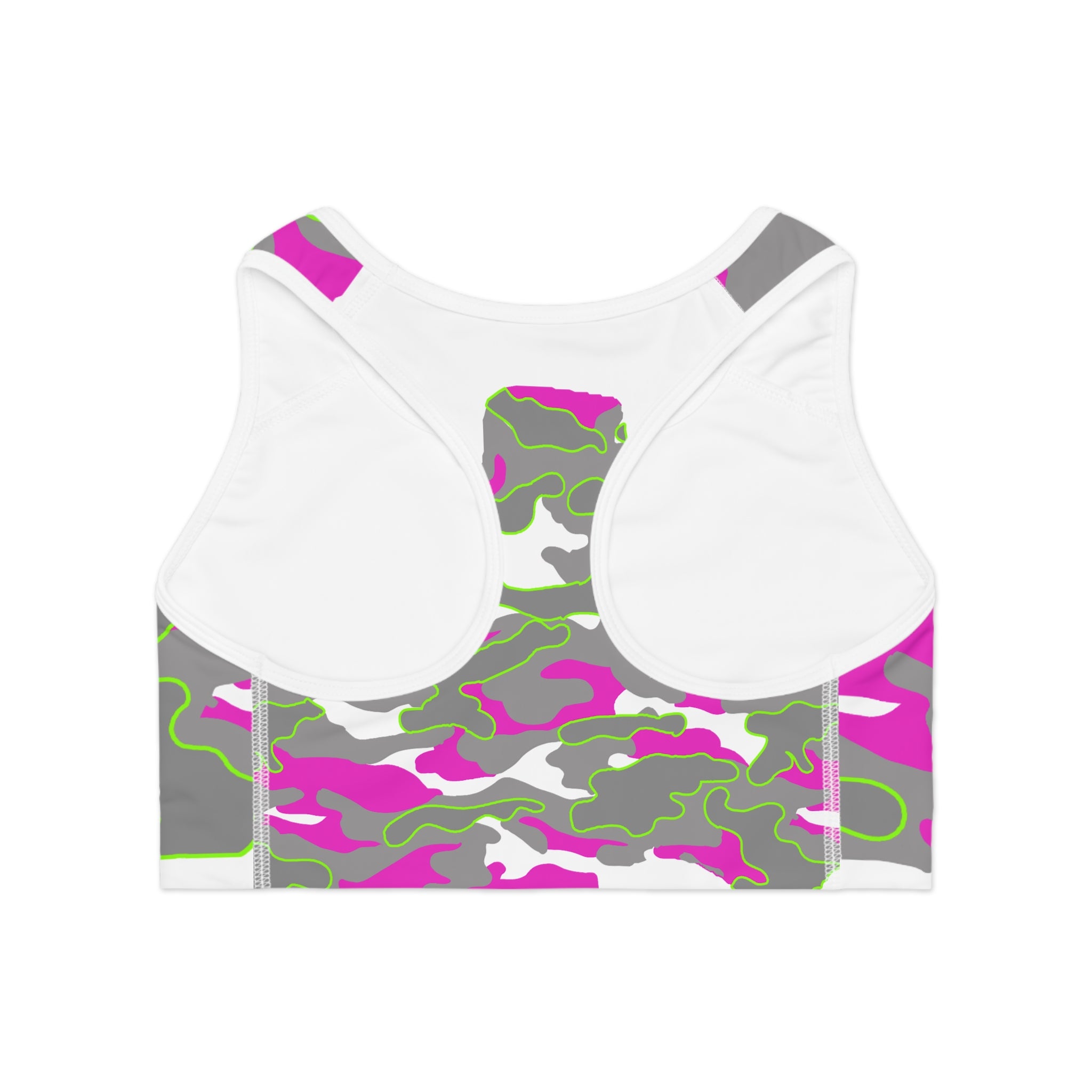 Pink Neon Camo Sports Bra — Women's Athletic Crop Top