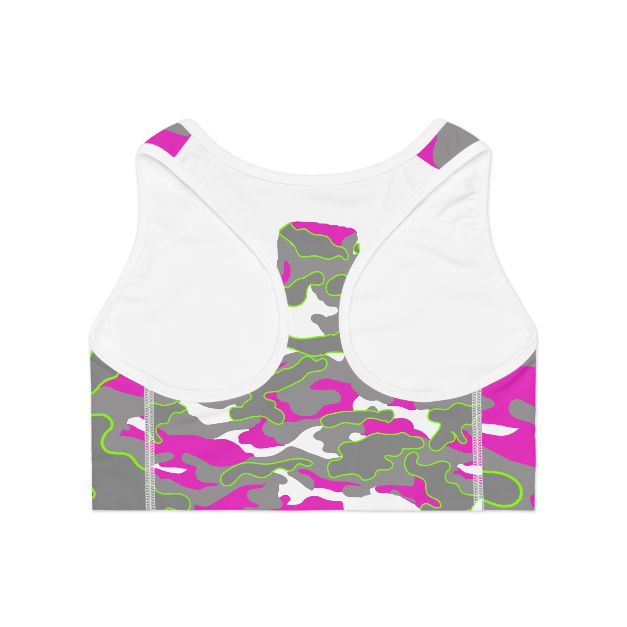 Pink Neon Camo Sports Bra — Women's Athletic Crop Top