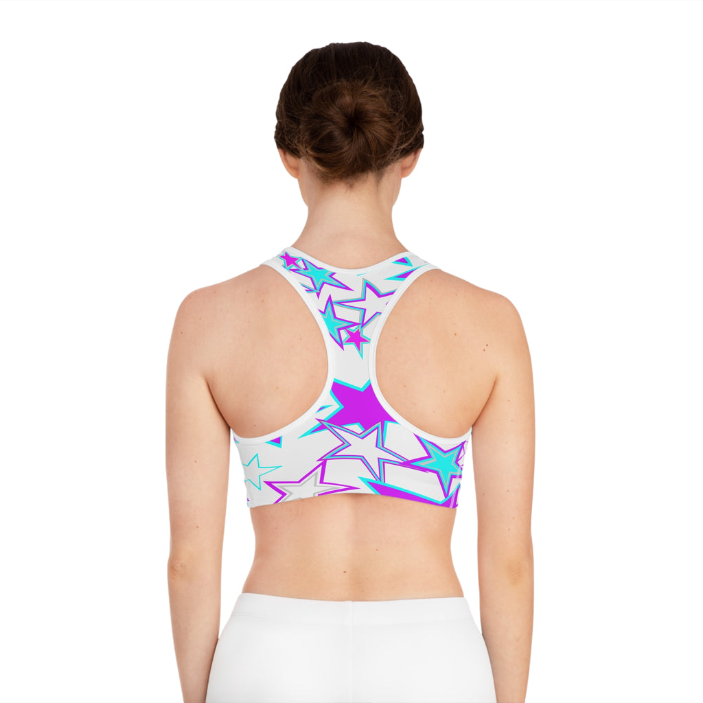 Vibrant Star Pattern Sports Bra — All-Over Print Athletic Bra